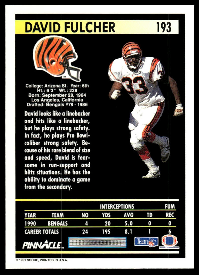 1991 Pinnacle #193 David Fulcher