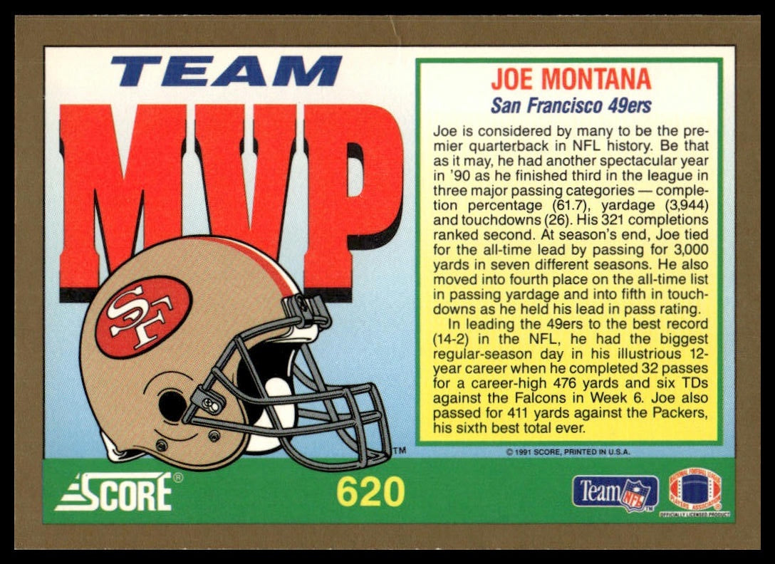 1991 Score #620 Joe Montana