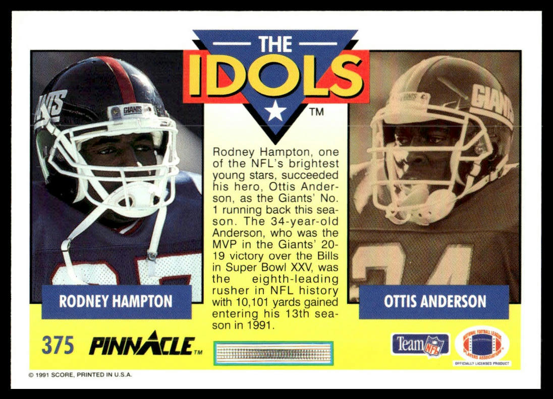 1991 Pinnacle #375 Rodney Hampton / Ottis Anderson IDOL