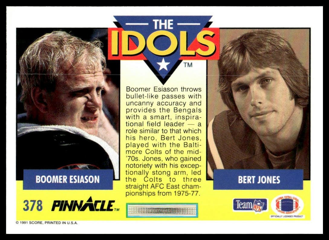 1991 Pinnacle #378 Boomer Esiason / Bert Jones IDOL